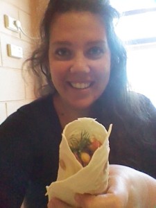 I don't know who's cuter me or the wrap with fresh dill poking out! 